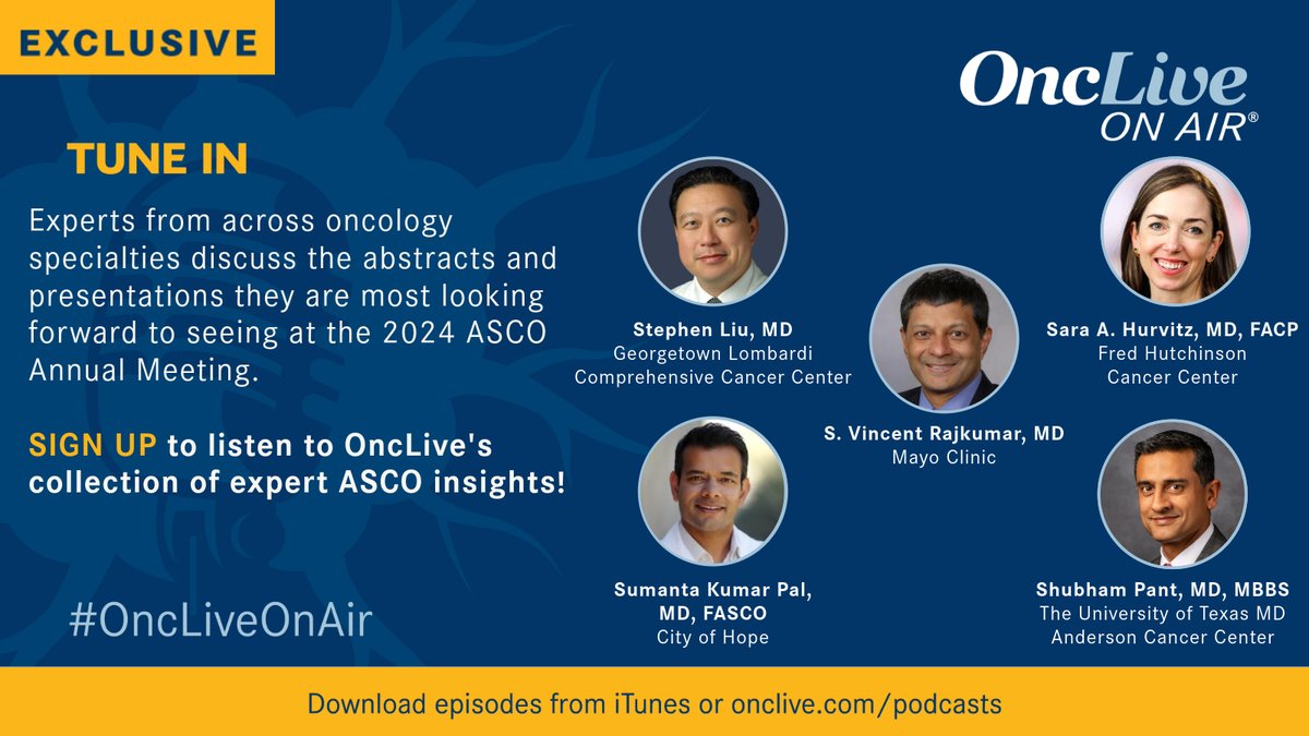 In this episode of #OncLiveOnAir, experts from across oncology specialties discuss the abstracts and presentations they are most looking forward to seeing at the 2024 @ASCO Meeting. @StephenVLiu @montypal @DrShubhamPant @VincentRK #ASCO2024 onclive.com/view/oncology-…