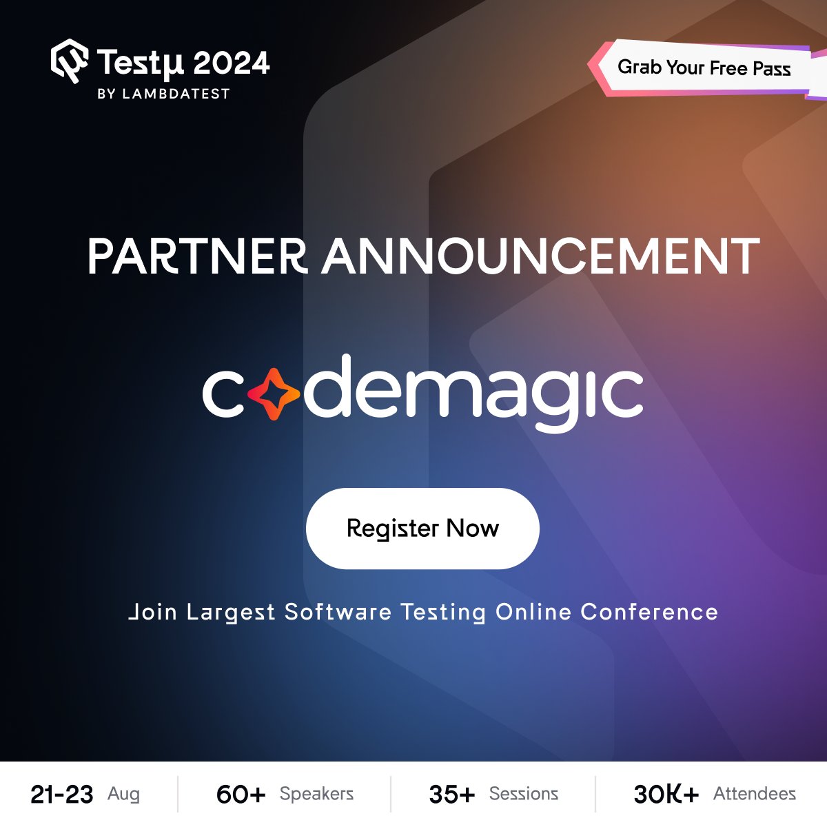 lambdatesting's tweet image. Introducing @codemagicio, as the partner for #TestMuConf 2024 🔗 bit.ly/testmuconf_2024

Drop by Codemagic&apos;s virtual booth to say hello to their experts and take your mobile DevOps expertise to the next level.

#TestμConference #Conference #SoftwareTesting