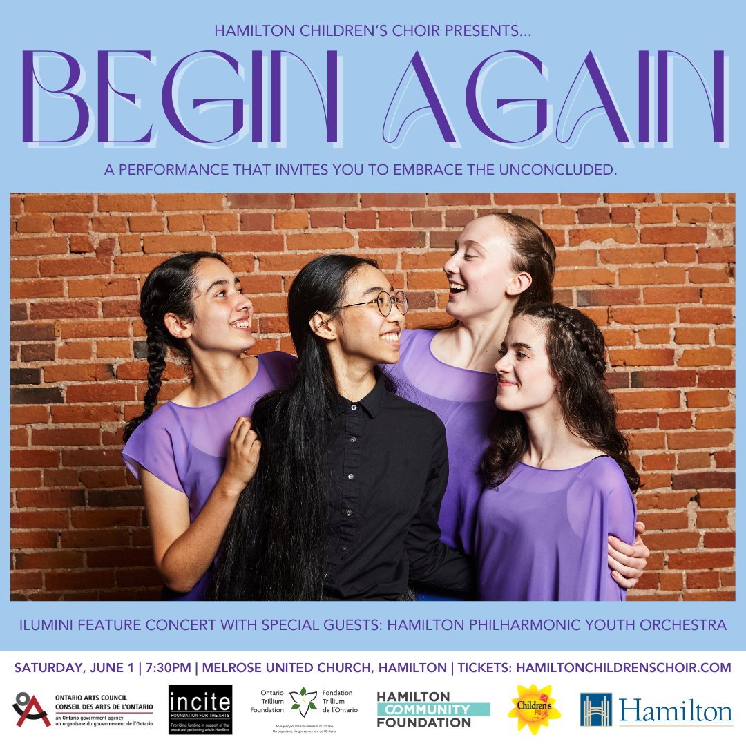 Join us for Begin Again, as our esteemed Ilumini choir as joins forces with @HPYOrchestra next Saturday, June 1st, 7:30PM, at Melrose United Church in Hamilton. 

Get your tickets here: hccbeginagain.eventbrite.ca.

#HamOnt #HPYO #HamArts #HCCListen #HamOntMusic