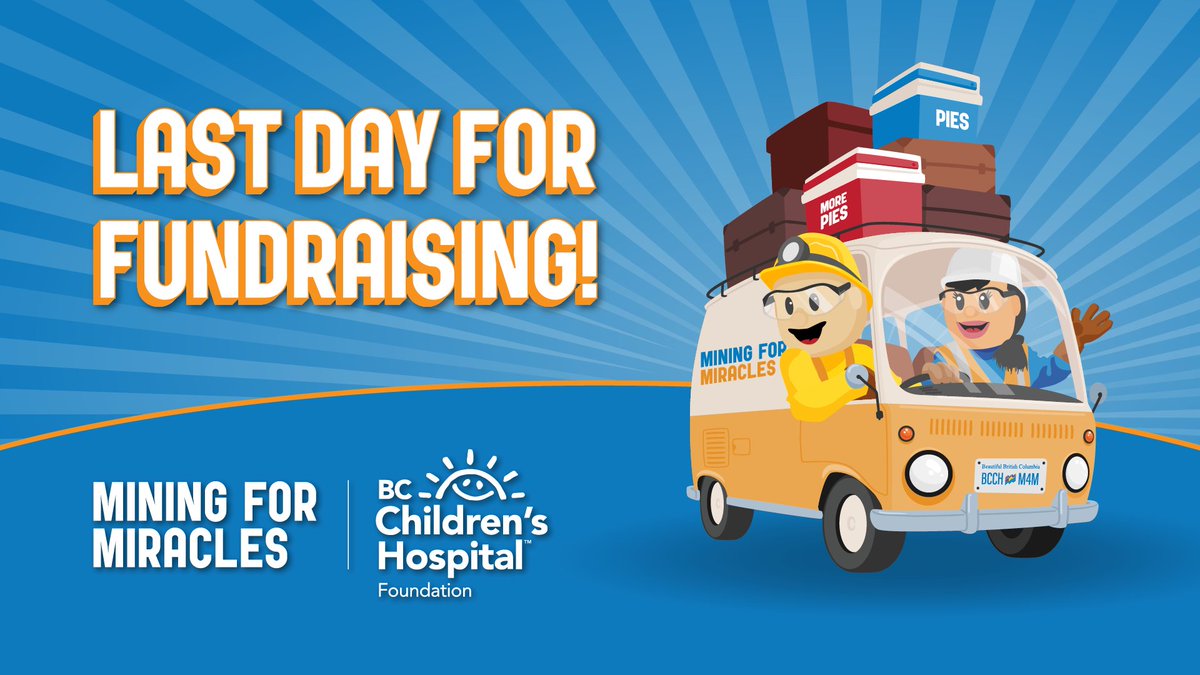 Mining For Miracles (@mining4miracles) on Twitter photo Reminder: Today is the fundraising competition deadline!
Keep the contributions coming and help us go the distance for the <a href="/BCCHF/">BCCH Foundation</a>!
Donate: secure.bcchf.ca/SHP/index.cfm?… Reminder: Today is the fundraising competition deadline!
Keep the contributions coming and help us go the distance for the <a href="/BCCHF/">BCCH Foundation</a>!
Donate: secure.bcchf.ca/SHP/index.cfm?…