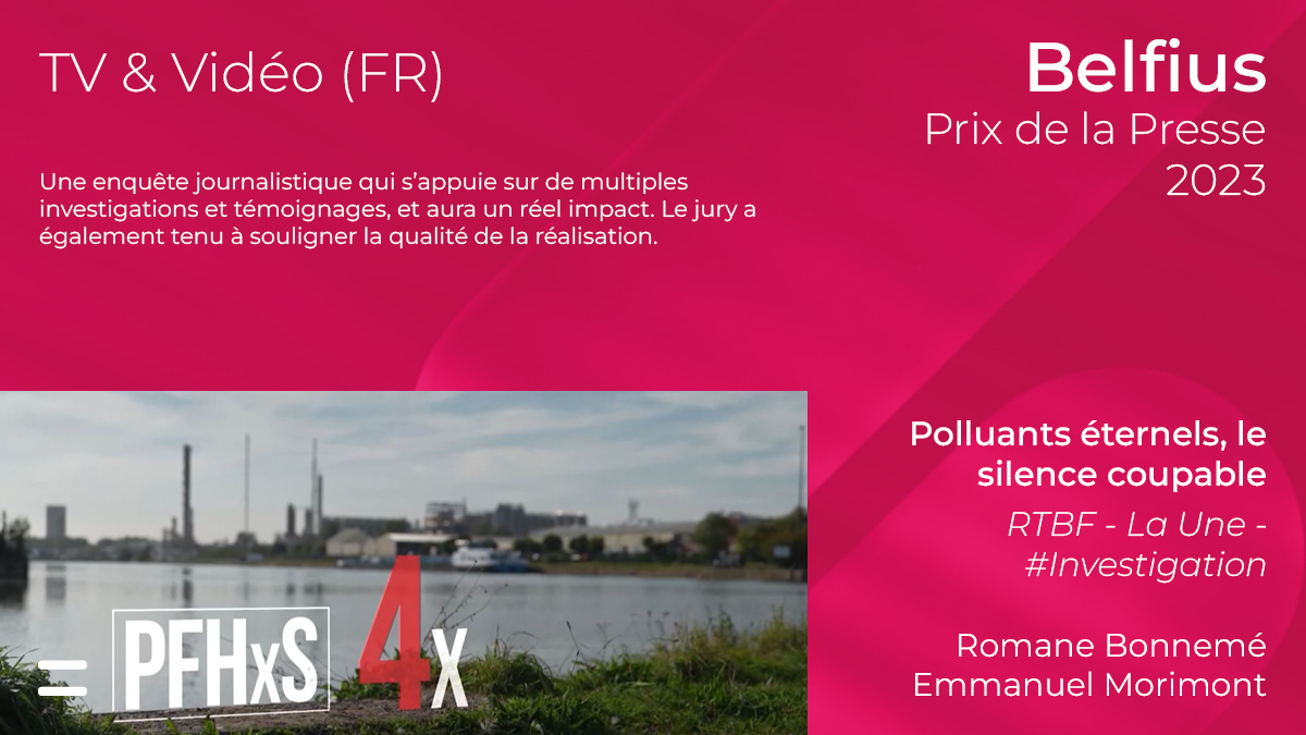 Lauréats du #Prixdelapresse Belfius "TV &amp; Vidéo (FR)": Romane Bonnemé et Emmanuel Morimont avec "Polluants éternels, le silence coupable" (RTBF - La Une - #Investigation).

Félicitations @Romane_Bonneme, <a href="/EMorimont/">Emmanuel Morimont</a> et <a href="/RTBF/">RTBF</a> 👏