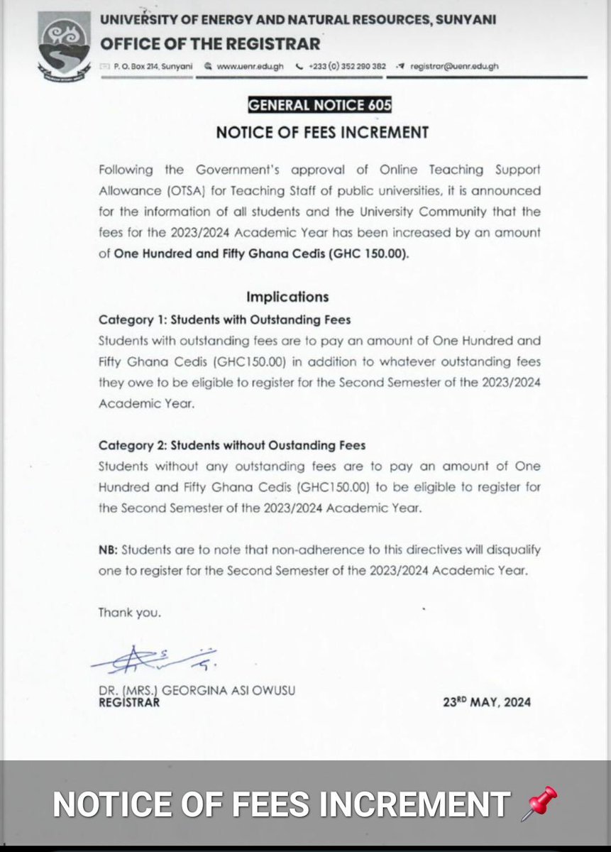 Henry4652062's tweet photo. So this clearly shows that , the university students in Ghana are those paying the nursing allowance coz how can we pay our fees and we are about getting close to second semester and you are increasing our fees by Ghc150. From KNUST and now UENR.🥹💔💔 https://t.co/7UVwNUiK6l