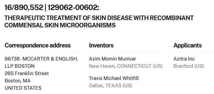 $AZTR Azitra has received a Notice of Allowance for its US patent application 16/890,552 titled 'THERAPEUTIC TREATMENT OF SKIN DISEASE WITH RECOMBINANT COMMENSAL SKIN MICROORGANISMS'. patentcenter.uspto.gov/applications/1…