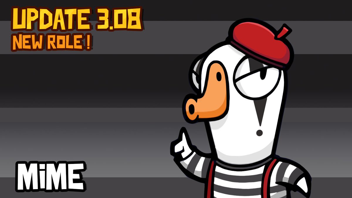 📢 Update v3.08! 🤡 New Role: Mime! 🛠️ Various bug fixes and optimizations! Read more about this update in the link below! ⬇️ #goosegooseduck #gagglestudios #ggd #ggdgame #ggdcarnival #update #freetoplay #indiedev #indiegame