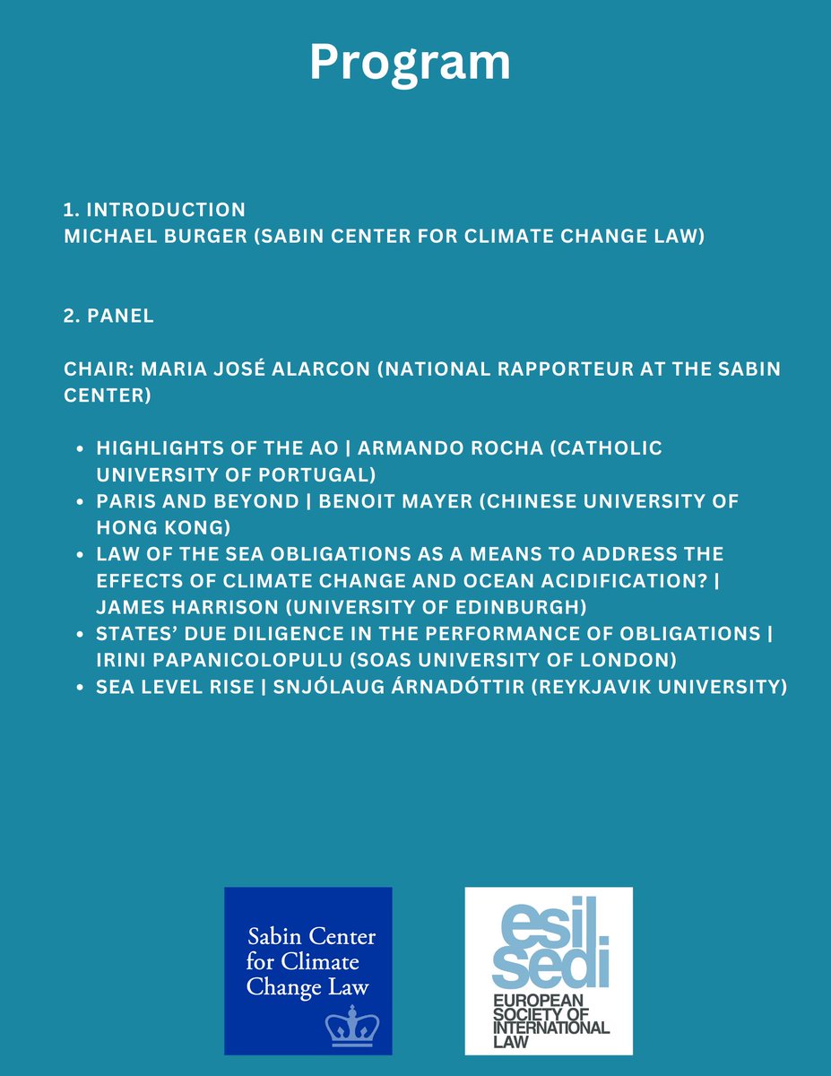 📆 On May 28, the @SabinCenter & @esil_sedi will host a #webinar, in which experts will dive into the implications of the @ITLOS_TIDM advisory opinion re: states' obligations under international law. Register: buff.ly/4c5wWzN