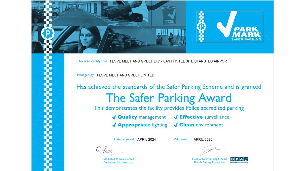 We've been awarded <a href="/Safer_Parking/">Park Mark's Safer Parking Scheme</a> (Park Mark) at Stansted.