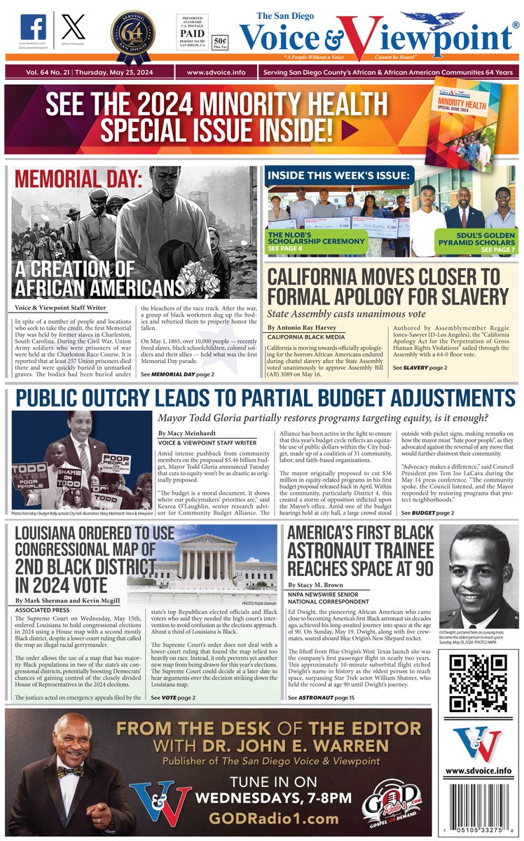 Our latest issue available now with insights on San Diego budget, Memorial Day, and more! 📰 bit.ly/3H0ZxJ2Stay Stay informed, stay empowered! #blacknews #SanDiego #blackmedia