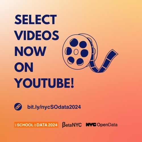 BetaNYC's tweet photo. Missed the School of Data action? You can now catch select videos from this year's conference on our YouTube playlist!🥳
Stay tuned for more videos coming soon, including from NYC Open Data Week. 🎬
Dive in here: < https://t.co/7g0HBTtVue > 🚀
#opendataweek #nycsodata https://t.co/iqcRbvuXr1