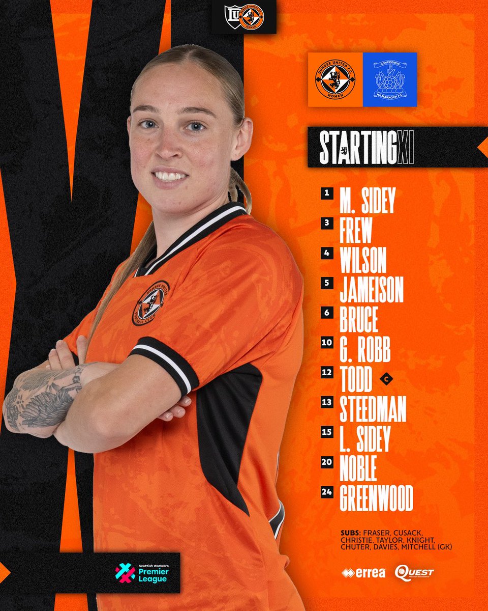 📋 Our 𝐬𝐭𝐚𝐫𝐭𝐢𝐧𝐠 𝐗𝐈 to take on Kilmarnock at Falkirk Stadium! 1️⃣ change from Motherwell 👩‍✈️ Rachel Todd comes back into the start 🗞️ | #DUFCW