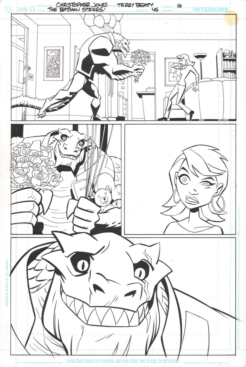ChrisJonesArt's tweet image. #KillerCroc shows off his romantic side in the #BatmanStrikes #46 pages 15 &amp;amp; 16. Inks by #TerryBeatty.