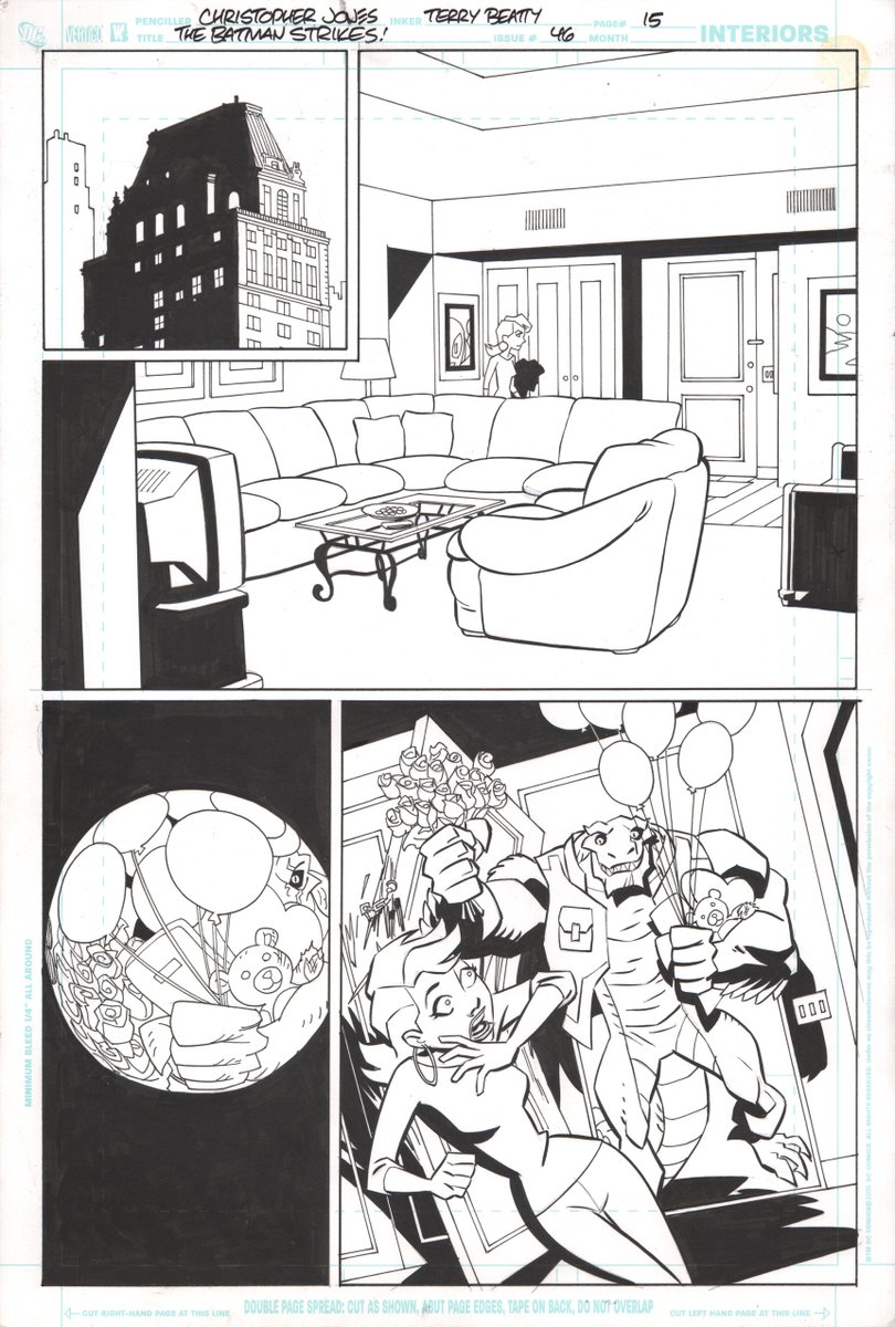 ChrisJonesArt's tweet image. #KillerCroc shows off his romantic side in the #BatmanStrikes #46 pages 15 &amp;amp; 16. Inks by #TerryBeatty.