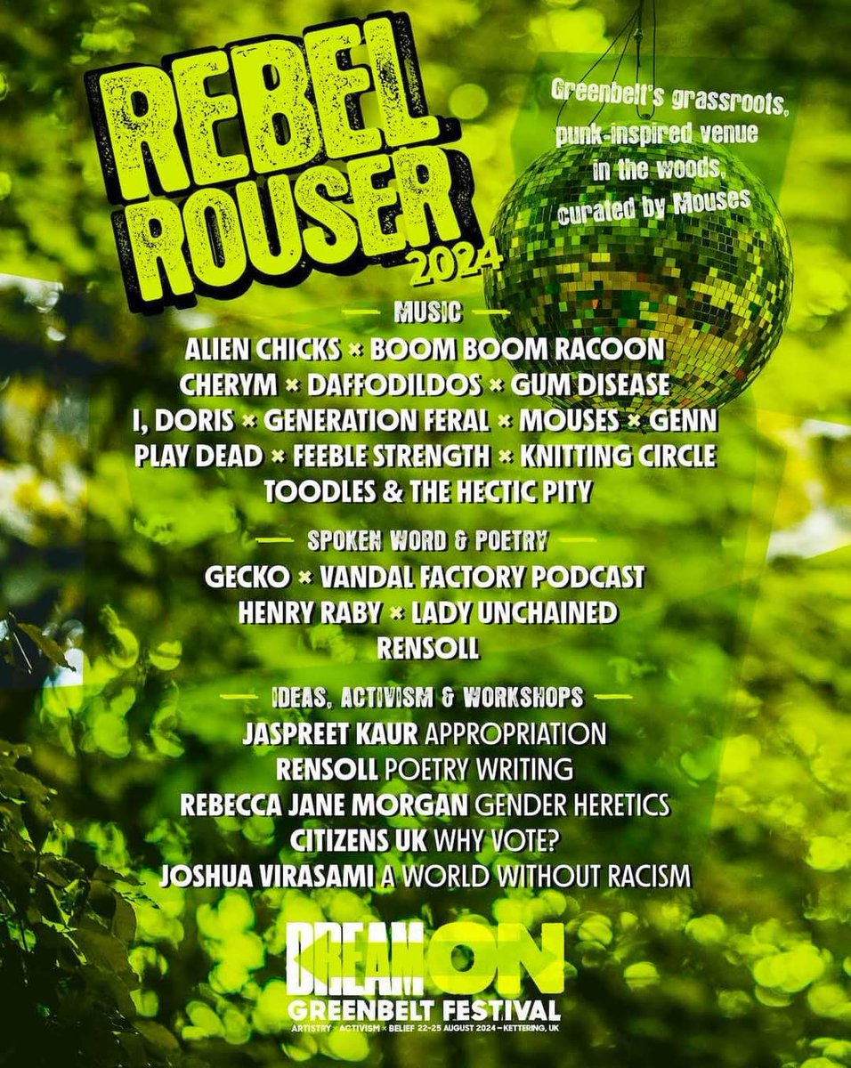 Over the moon to properly announce the line-up for the Rebel Rouser stage at @greenbeltfestival this year. It will be our third year of running the stage and it's such a privilege to be involved!!