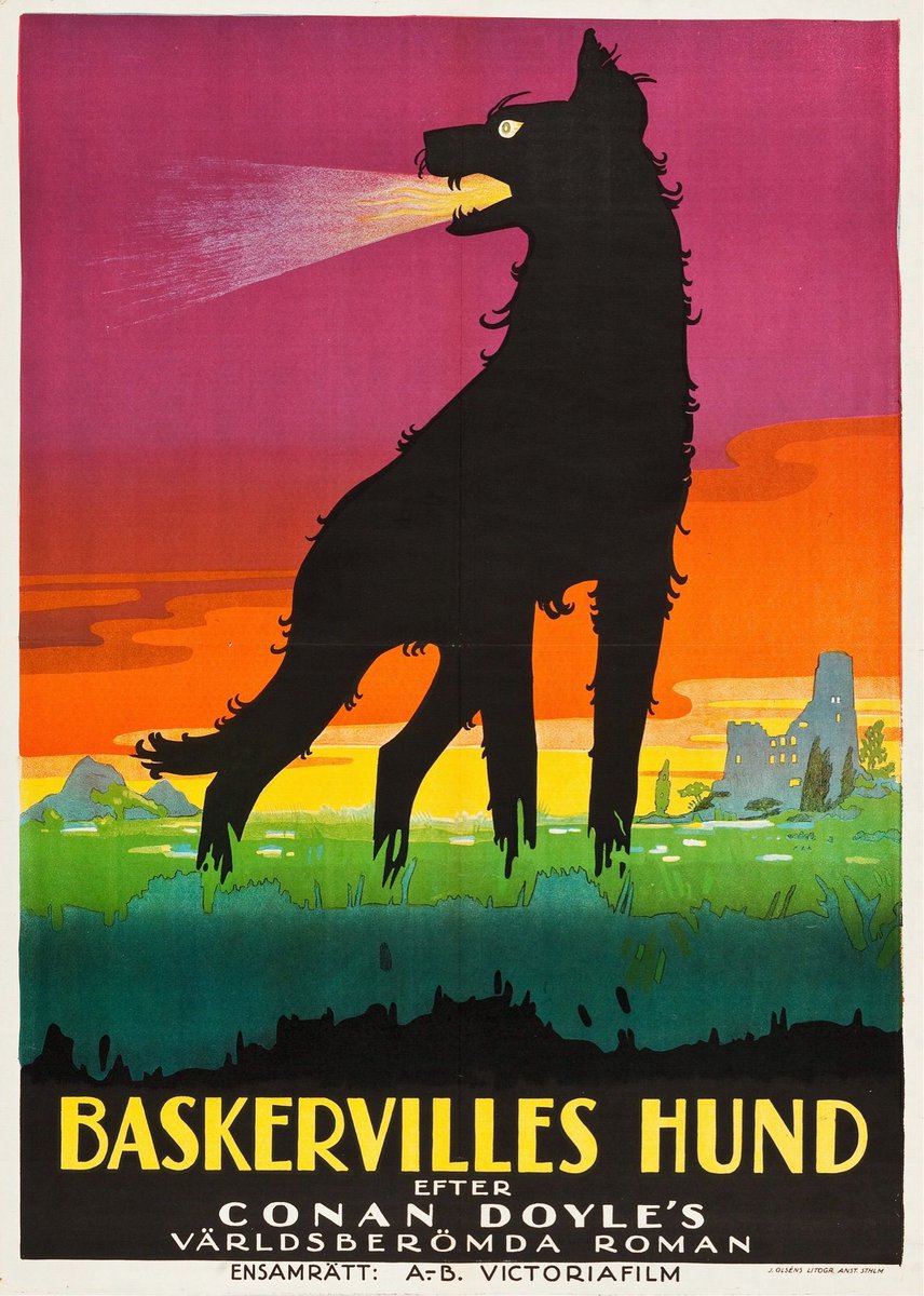 With thanks to Colin Smith elsewhere, who posted this splendid poster for the 1929 German 'Der Hund von Baskerville'. No-one's ever managed to do a genuinely terrifying Big Woof of the Baskervilles on screen, but this poster makes it look like they've come bloody close.