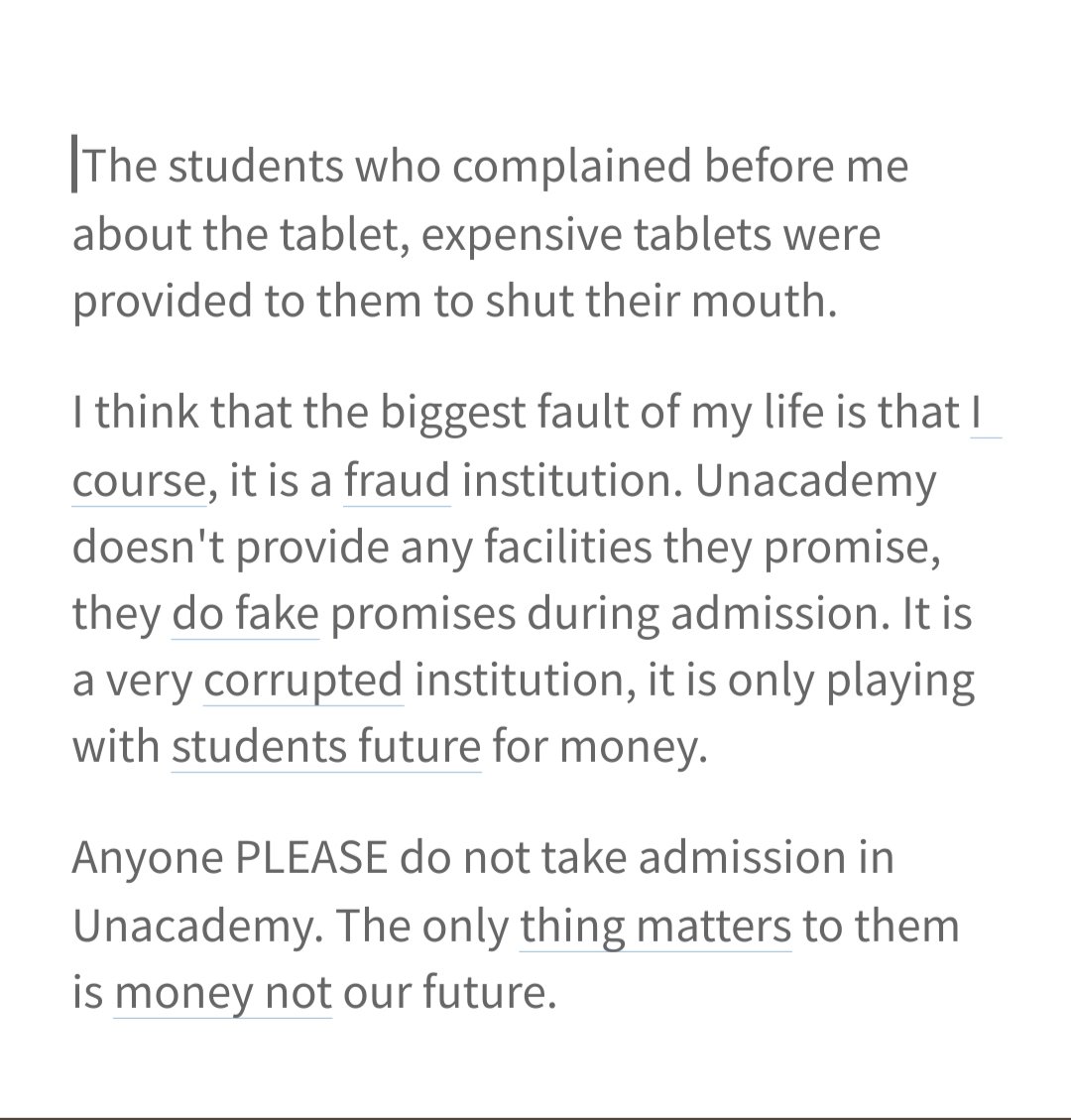 priye_ankit's tweet photo. WAKE UP everyone and see this scam done by a known educational institution UNACADEMY. It is a fraud institution which only traps innocent students in its deception by making fake promises. I am suffering and warning you BE AWARE of these types of frauds.#exposingunacademy #scam https://t.co/6GcbgeG9Sy