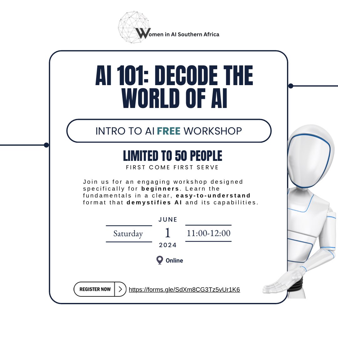 Ever wondered how AI works? 🧠🖥️ Dive into our AI 101 workshop—no tech background needed! Start your journey into the future of technology with us 🚀

Sign up for the event here 🔗: forms.gle/SdXm8CG3Tz5vUr…

#AI #WomenInAI