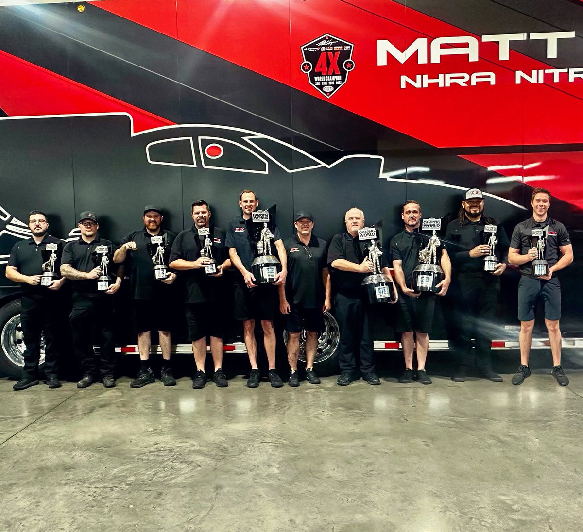 Big day for @MattHagan_FC’s crew getting to take home their 2023 championship trophies and rings! 🏆 #TSRnitro | #NHRA | #Dodge | @TonyStewart | @NHRA