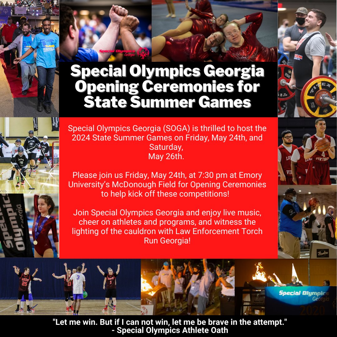 SOGAchampions's tweet photo. Please join us Friday, May 24th, at 7:30 pm at Emory University’s McDonough Field for Opening Ceremonies to help kick off the 2024 #SOGASummerGames competitions!  Enjoy live music, cheer on athletes and programs, and witness the lighting of the cauldron! https://t.co/aonmaqe3xL