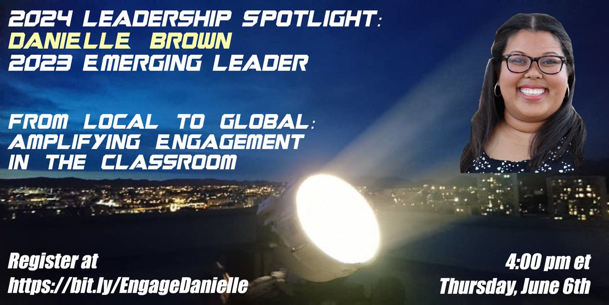 Register NOW for 'From Local to Global: Amplifying Engagement in the Classroom' with Danielle Brown 4pm et on Thursday June 6th! sites.google.com/view/elspotlig… #ASCDAffiliates #ISTEAffiliates #ASCDEdChamps #ASCDEmergingLeaders #ASCDStudentChapters