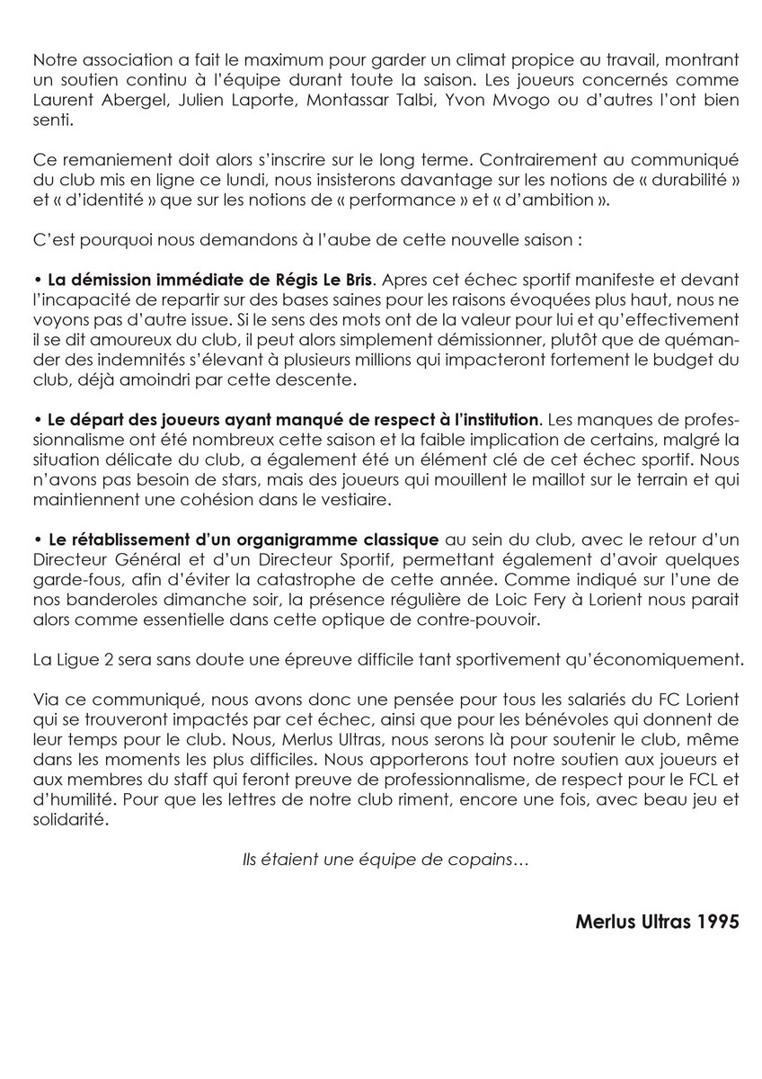 KopSudFCL1926's tweet photo. [COMMUNIQUÉ - 23/05/2024]

R. Le Bris : DÉMISSION ! https://t.co/XbYIM2xggf
