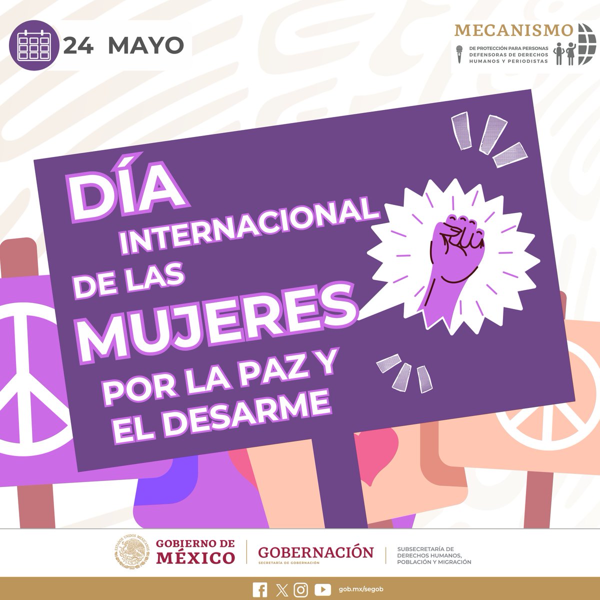 #EfemérideFeminista
En el Día de la Mujer por la Paz y el Desarme, celebramos el papel crucial que las mujeres desempeñan en la construcción de un mundo más pacífico y seguro. ¡La igualdad de género es esencial para la paz verdadera! #DíaDeLaMujer #PazYDesarme