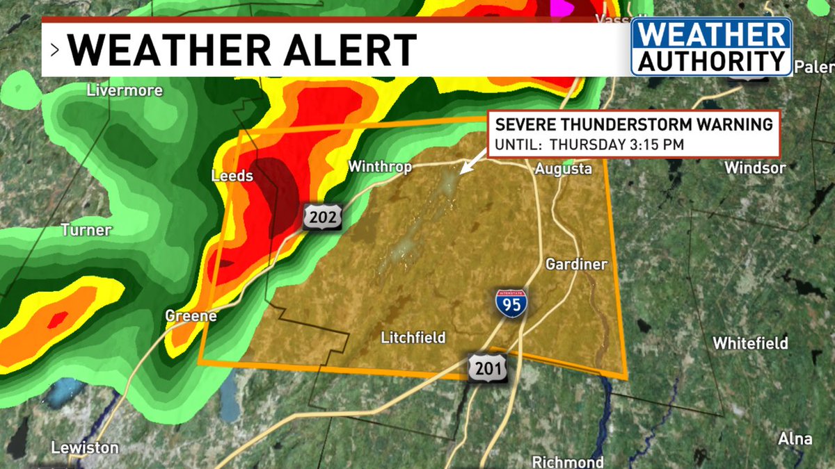 A Severe Thunderstorm Warning is in effect for parts of Kennebec, Androscoggin County until 5/23 3:15PM