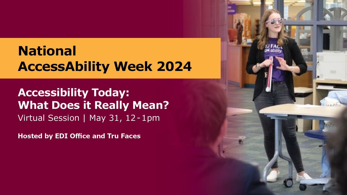 To mark National AccessAbility Week, the Equity, Diversity and Inclusion (EDI) Office will be hosting a virtual session: Accessibility Today: What Does it Really Mean? on Friday, May 31. Learn more and register: buff.ly/3QAlROE