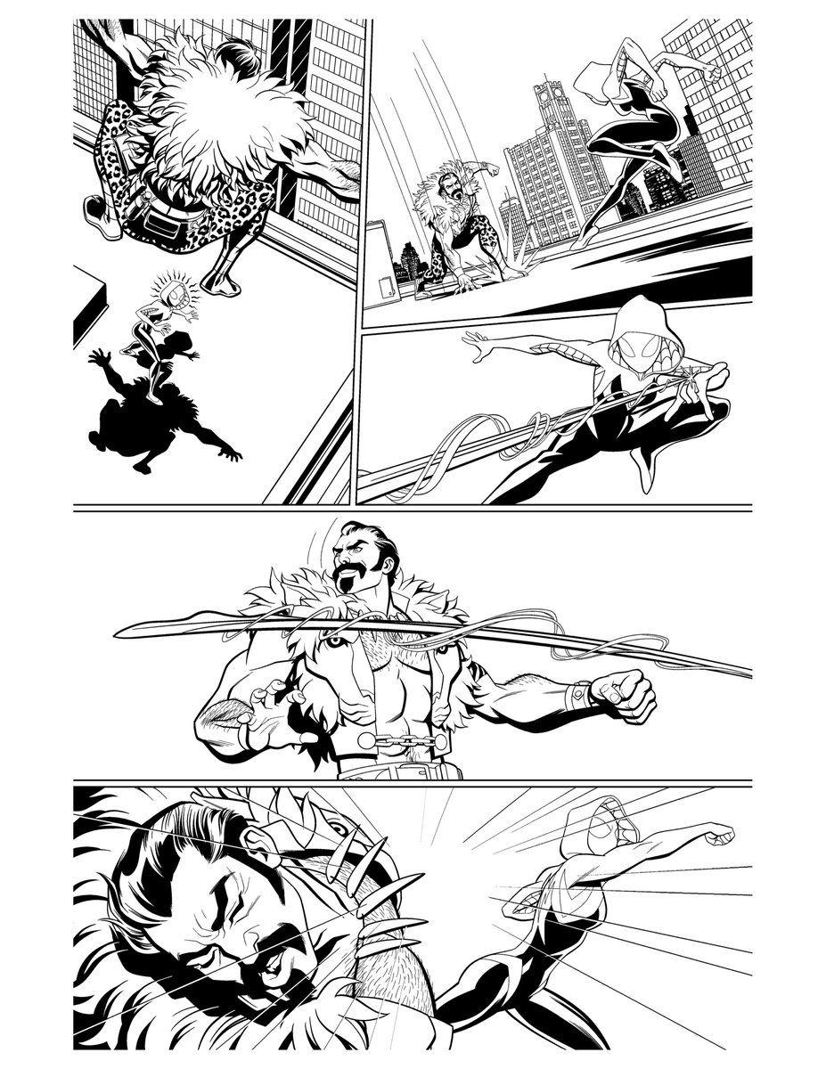 ChrisJonesArt's tweet photo. #MarvelAdventures #Spiderman #5, page 18. Digital line art. #Kraven vs #SpiderGwen! https://t.co/xE4VgalxcY