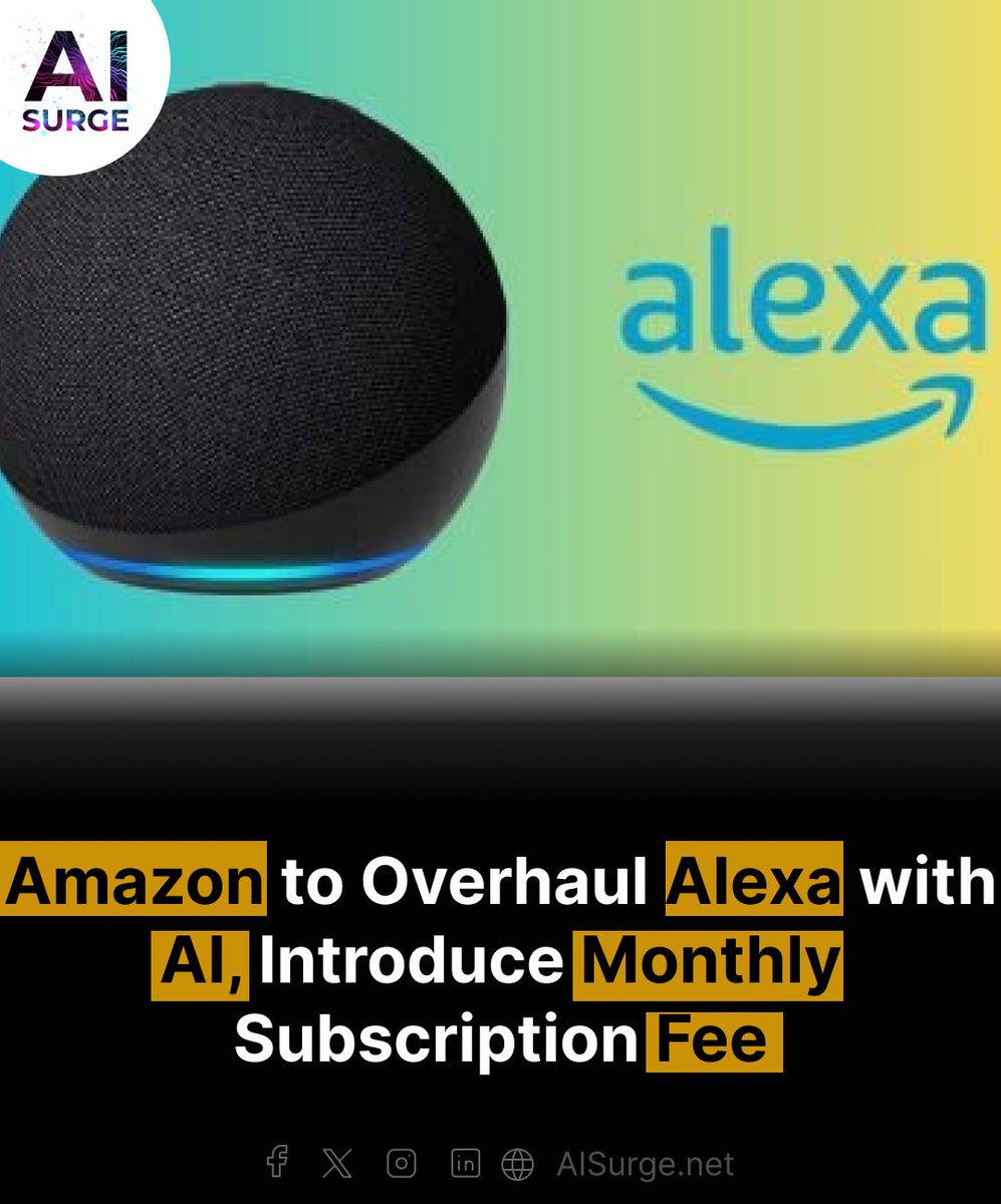 Amazon plans to upgrade Alexa with generative AI and introduce a monthly subscription fee, sources say. A more conversational Alexa will launch later this year, separate from the Prime membership. Amazon aims to compete with AI offerings from Google and OpenAI. #Amazon