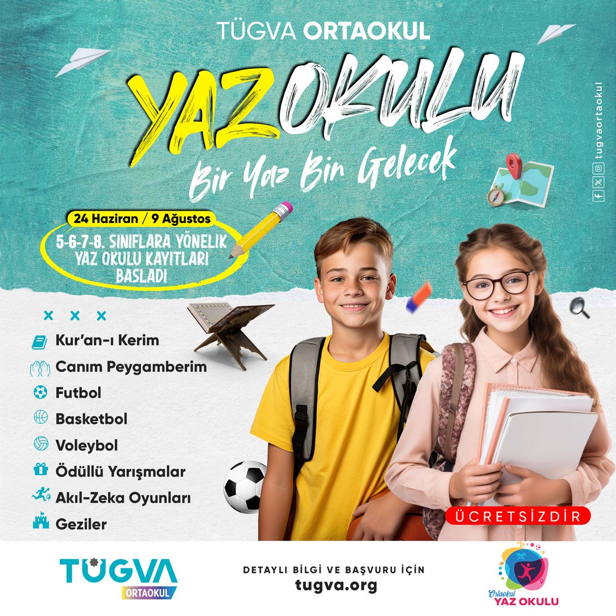 Bu yaz durmak yok. Eğleniyoruz öğreniyoruz.
Yaz Okulu senin için başlıyor!
#BirYazBinGelecek
Başvuru için: tugva.org/tugva-ortaokul…