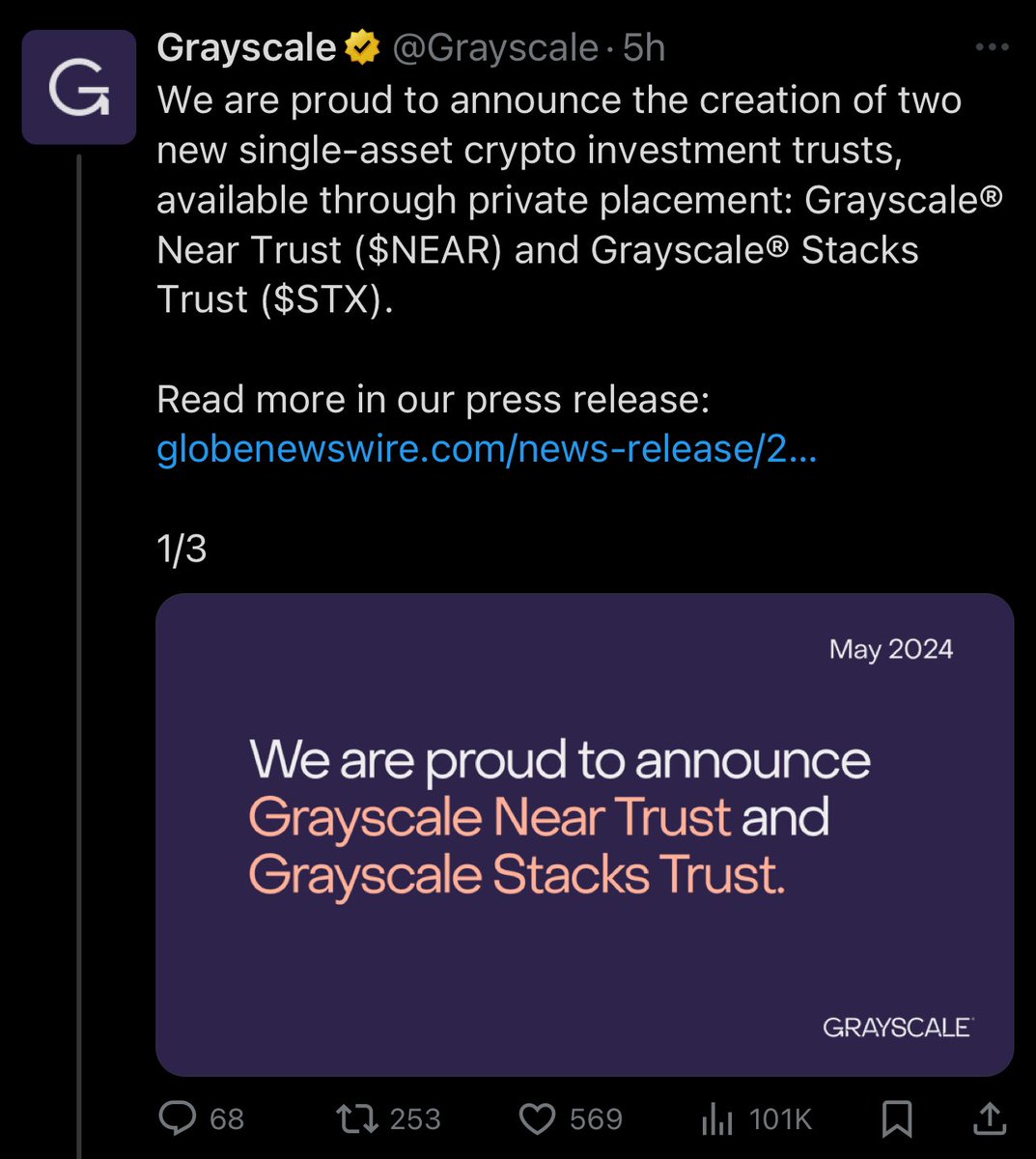 Grayscale announces the Stacks Trust ($STX) This is bullish for Bitcoin L2s