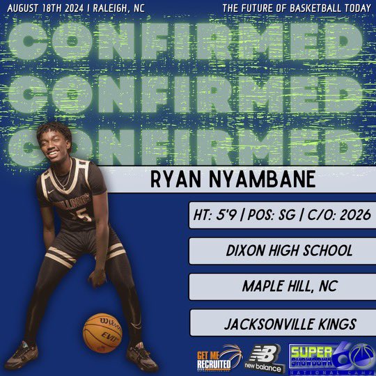 Ryan Nyambane (NC) is confirmed for the Super 60 Showdown happening August 18th, 2024 in Raleigh, NC!!! #GMRHoops #Super60 #GetMeRecruited