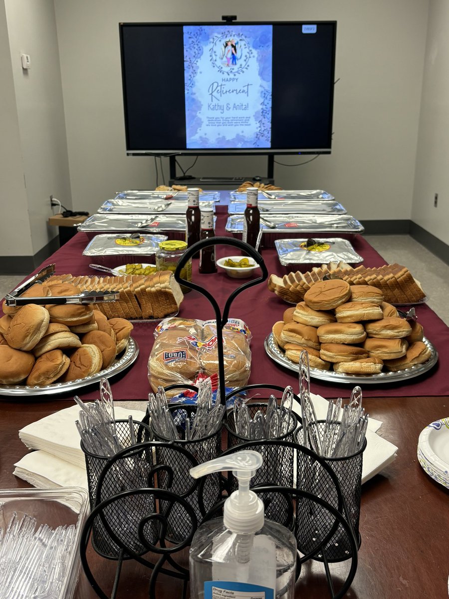 BRmeganreece's tweet photo. BRHS Faculty Luncheon! Thanks BRHS PTO &amp; Mr. Benefield for lunch! Congratulations to our retirees, Ms. Ward &amp; Ms. Talley (we’ll miss you!) and a huge congratulations to Johnson for her Teacher of the Year! #WERBR https://t.co/XWerP5vbyT