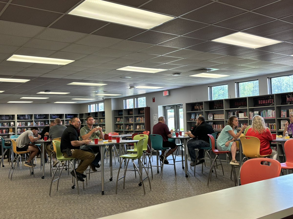 BRmeganreece's tweet photo. BRHS Faculty Luncheon! Thanks BRHS PTO &amp; Mr. Benefield for lunch! Congratulations to our retirees, Ms. Ward &amp; Ms. Talley (we’ll miss you!) and a huge congratulations to Johnson for her Teacher of the Year! #WERBR https://t.co/XWerP5vbyT