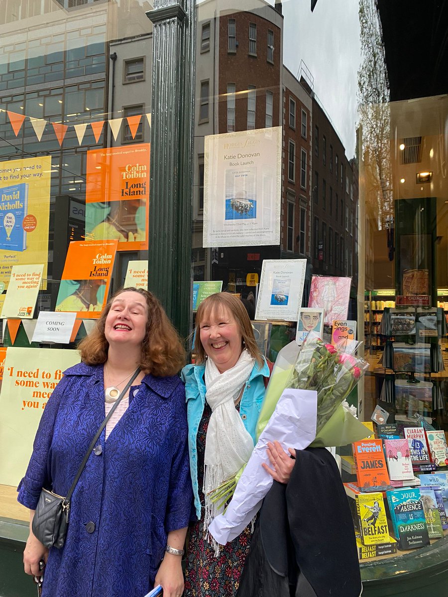 This time yesterday I celebrated the launch of my poetry collection 'May Swim' in @HodgesFiggis with family, friends, fellow writers, swimmers & yogis. After Sinéad MacAodha's terrific introduction, every copy of the book in the shop sold, even the ones in the window! Thanks all!