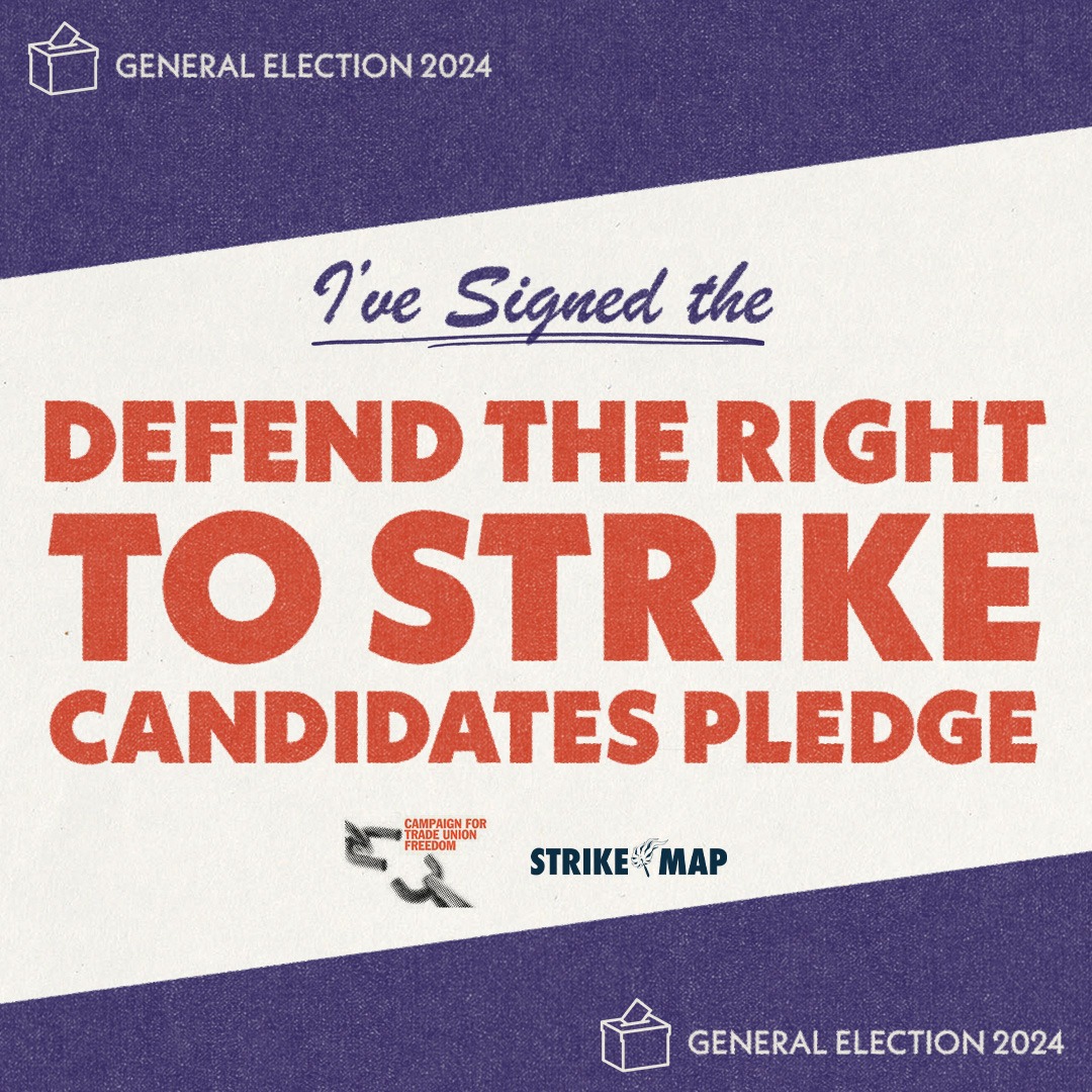 🚀 We've just launched our #GeneralElection defend the #righttostrike candidate pledge. 

🤔Standing in #GE2024?

✍️Pledge to defend the right to strike: actionnetwork.org/forms/candidat…

#StrikeMap #GeneralElection2024 <a href="/ctufevents/">Campaign for Trade Union Freedom</a>