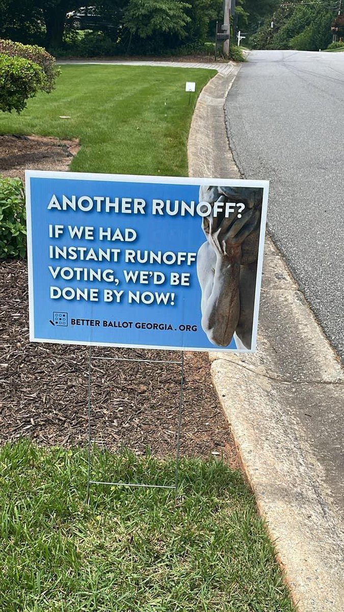 ElectReformer's tweet photo. Voter fatigue? Well many of us in Georgia get to vote AGAIN in 4 weeks!! The sign is back up in the yard to remind us it doesn’t have to be this way! 
Support @BetterBallotGa to help make our runoffs instant!
https://t.co/uJ40s3akYL https://t.co/Muv8Zw9nQX