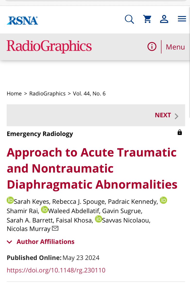 Just published! Read our @RadioGraphics “acute diaphragmatic abnormalities” paper (A great cross-border collaboration 🇨🇦 🇺🇸), from: doi.org/10.1148/rg.230… We discuss a broad collection of relatively uncommon but important acute diaphragmatic pathologies, of particular interest