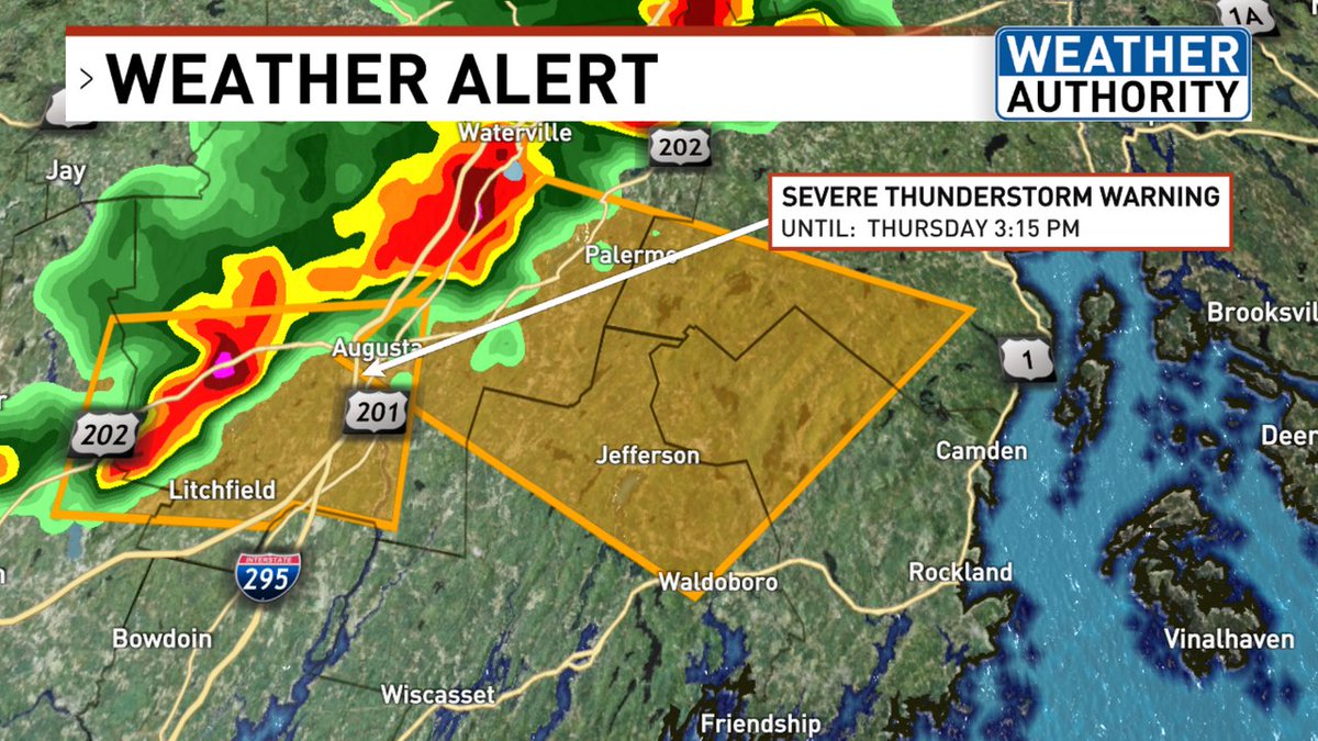 A Severe Thunderstorm Warning is in effect for parts of Kennebec, Knox, Waldo, Lincoln County until 5/23 3:30PM
