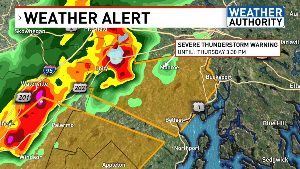 A Severe Thunderstorm Warning is in effect for parts of Waldo, Somerset County until 5/23 3:30PM