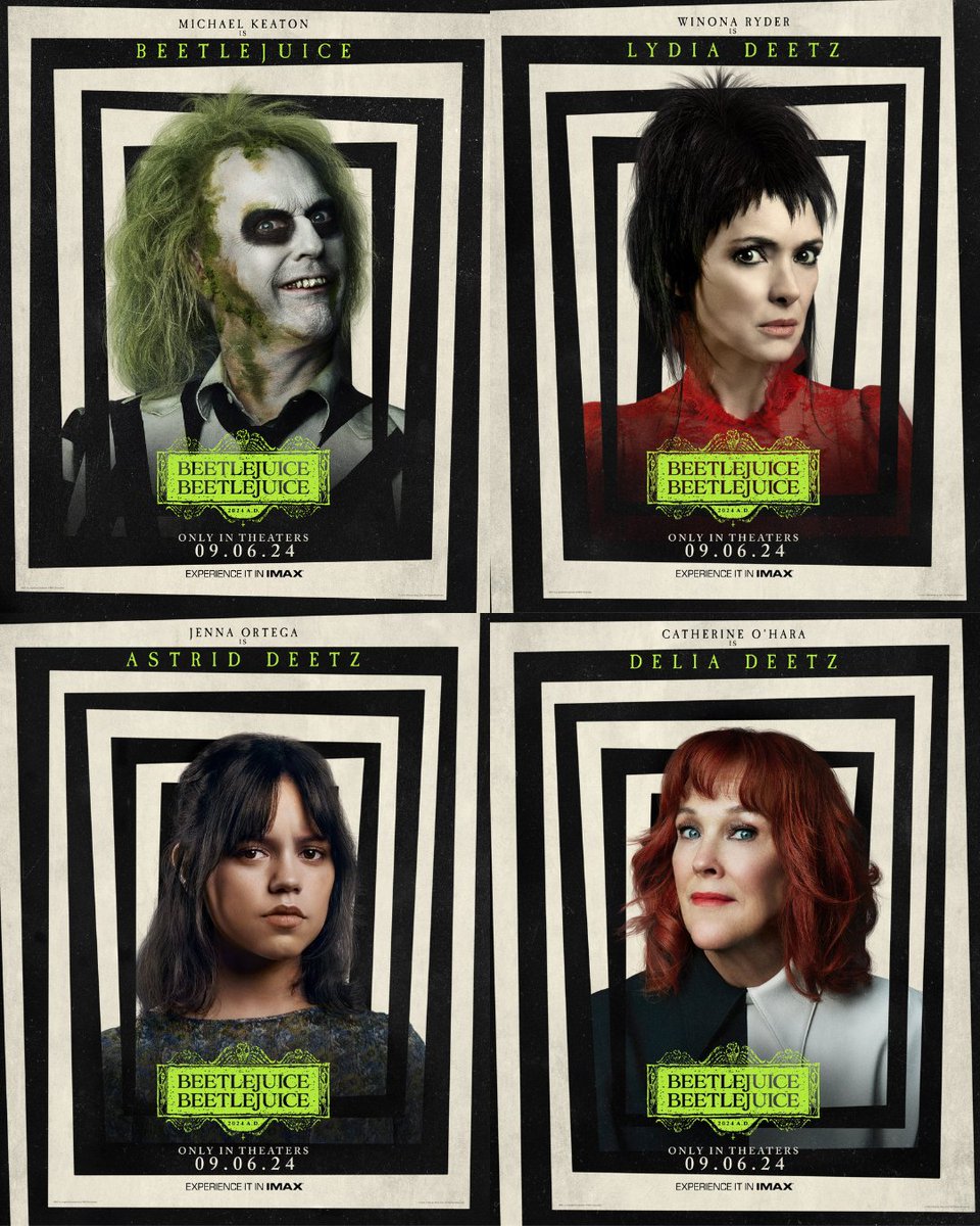 Character posters for 'BEETLEJUICE BEETLEJUICE' In theaters September 6th.