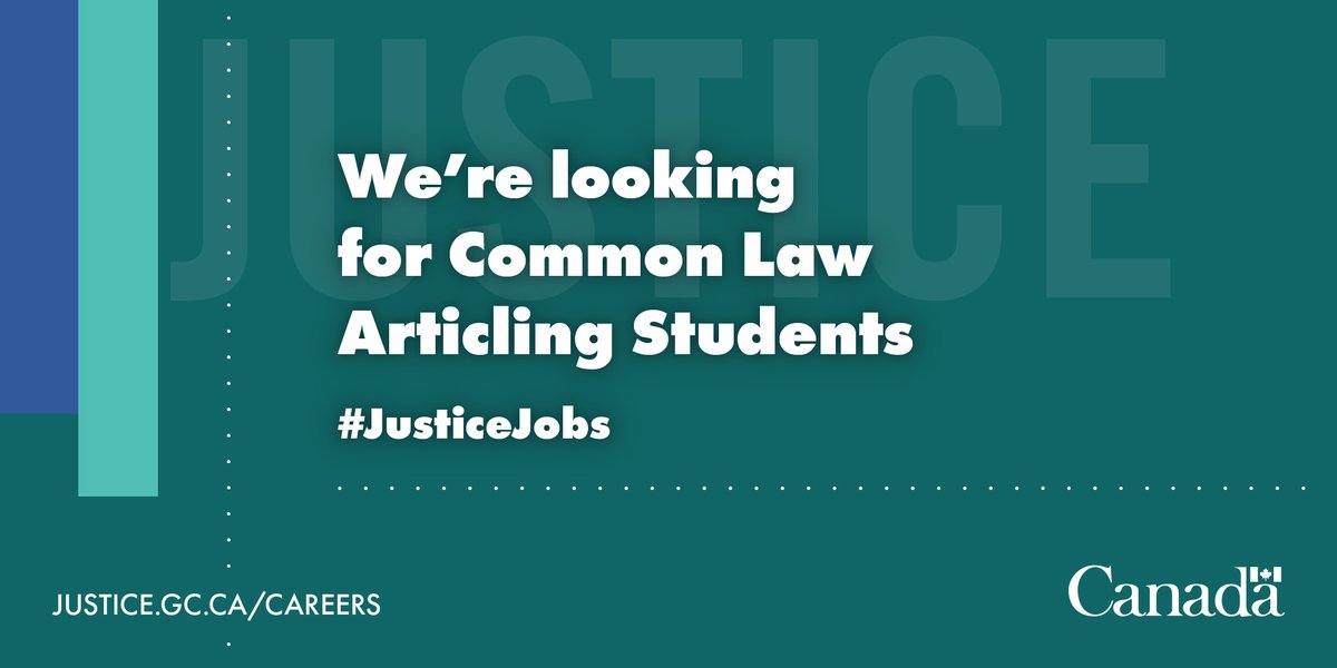 (1/2) Law students: Start your legal career journey with Justice Canada! Apply to join Justice Canada’s Legal Excellence Program – our articling program. emploisfp-psjobs.cfp-psc.gc.ca/psrs-srfp/appl…  

#JusticeJobs #GCJobs #CanadasLegalTeam