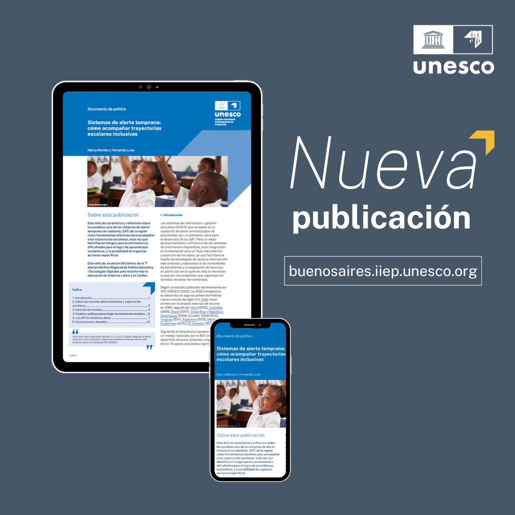 IIPEUNESCO_BA's tweet photo. 📄 Nuevo documento de política: “Sistemas de alerta temprana: cómo acompañar trayectorias escolares inclusivas”

✍️ Por: Nancy Montes y @fiuluna

Disponible en español, portugués e inglés ➡️ https://t.co/SNfoVBb5Lb https://t.co/J0ZHdy1GEz