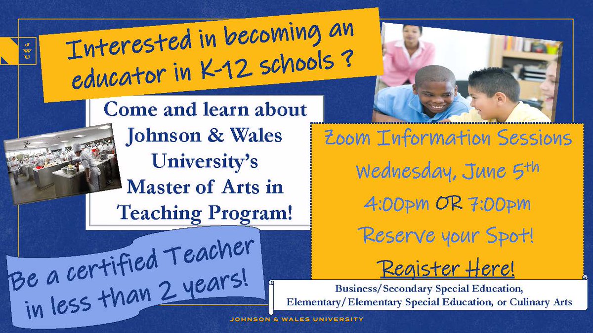Learn more about becoming a K-12 educator at JWU's next M.A.T. information session! To register: docs.google.com/forms/d/e/1FAI…