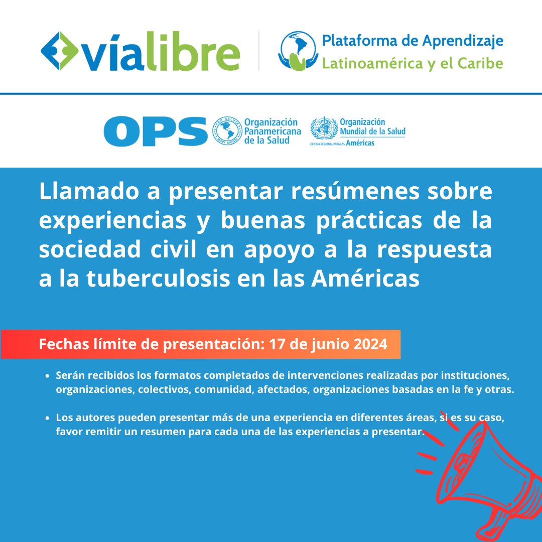 plataformalac's tweet photo. Llamado a presentar resúmenes sobre experiencias y buenas prácticas de la sociedad civil en apoyo a la respuesta a la tuberculosis en las Américas

https://t.co/332ryqrP4T https://t.co/FepSSqnrj5