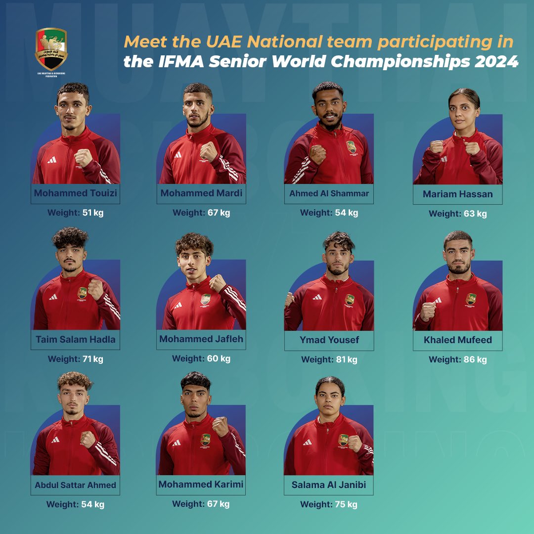 uaemkfed's tweet photo. إليكم قائمة لاعبي منتخبنا الوطني للمواي تاي المشاركة في بطولة العالم باليونان

بالتوفيق للأبطال  💪🏻

Here is the list of players representing our national Muay Thai team participating in the IFMA Senior World Championships 2024 in Greece.

Best of luck to the champions! 💪🏻 https://t.co/Nycl6k64es