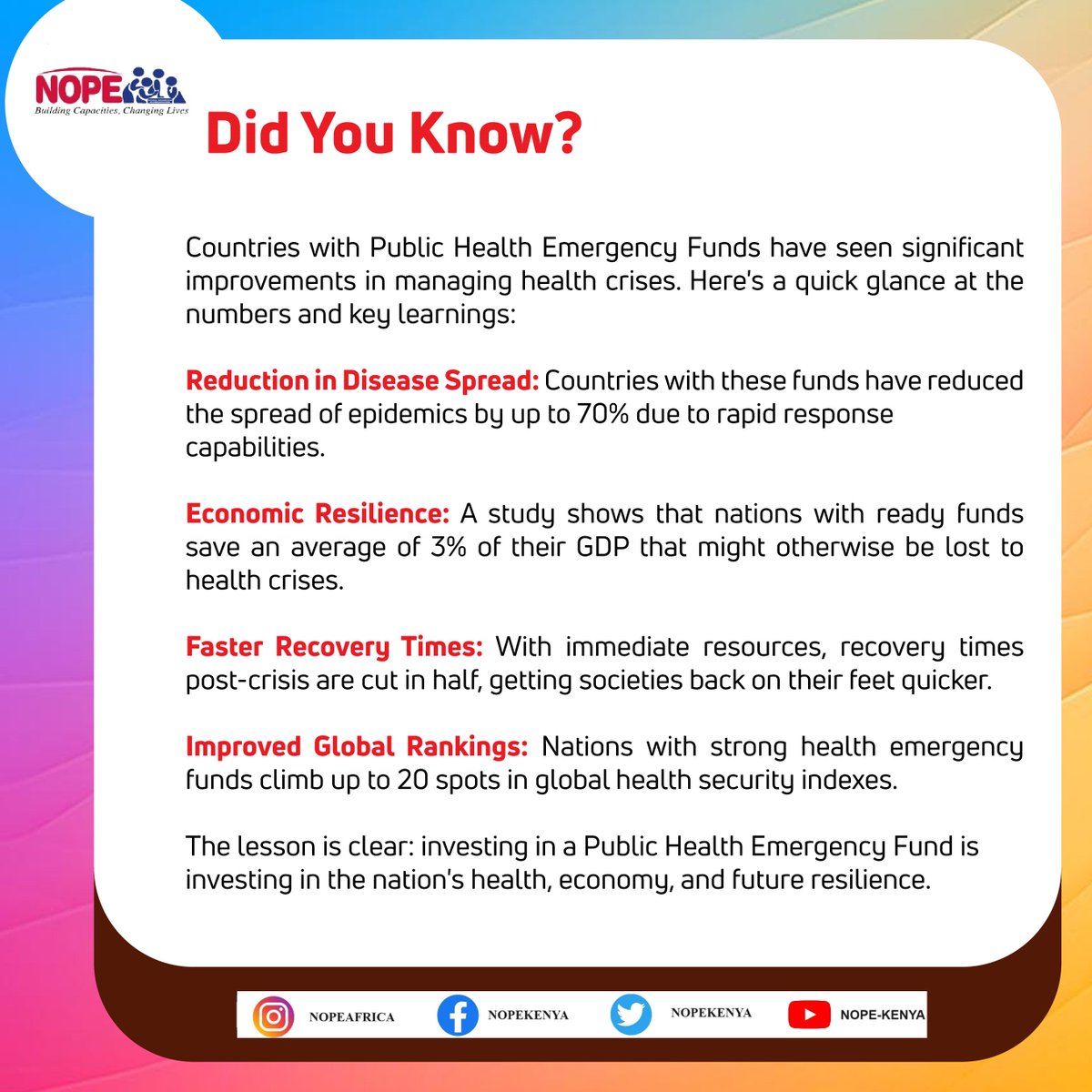 NOPEKENYA's tweet photo. Investing in a Public Health Emergency Fund is investing in the nation's health, economy, and future resilience. #EpidemicpreparednessKe #Health4All #Utayari? https://t.co/pD8nl7WUnm