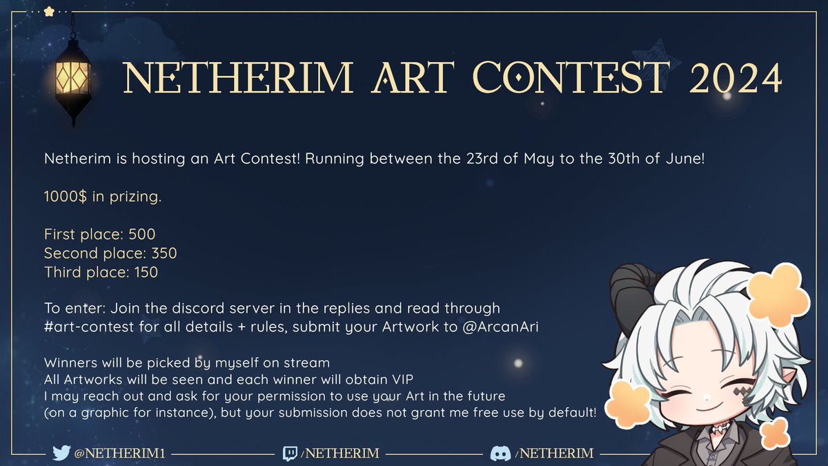 ART CONTEST - $1000 USD In prizing!

✨1st Place - $500 USD
✨2nd Place - $350 USD
✨3rd Place - $150 USD

Artists are the driving force behind communities like mine, and I wanted to find a way to give back, this is self-funded.

RTs appreciated, rules and link in replies!