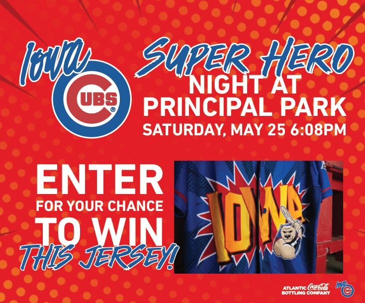 Enter for your chance to win a limited edition @IowaCubs Defenders of the Diamond Jersey! These jerseys will be worn by the Iowa Cubs at their Super Hero night on Saturday, May 25th.⚾ Enter here:👉 buff.ly/3UT212v 👈