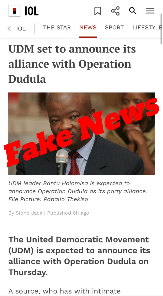 BREAKING NEWS: OperationDudula has dismissed claims that they will forge an alliance with United Democratic Movement, as reported by the @TheStar_news and @IOL on Thursday. The Operation Dudula president Zandile Dabula has confirmed with @PSAFLIVE that they are not in alliance