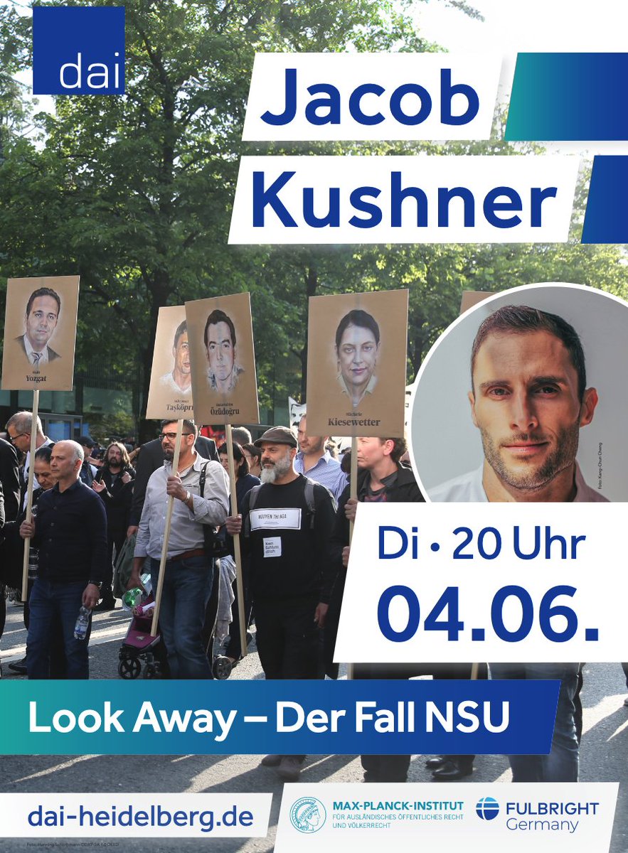 ... and on Tue, June 4th, 2024, at 8 pm, in Heidelberg @DAIHDGermany, featuring @JacobKushner and his new book 'Look Away' (@FulbrightPrgrm @mpilheidelberg @Bard_Berlin @maxplancklaw)